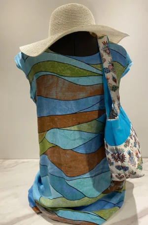 sac jacquard coeurs turquoise