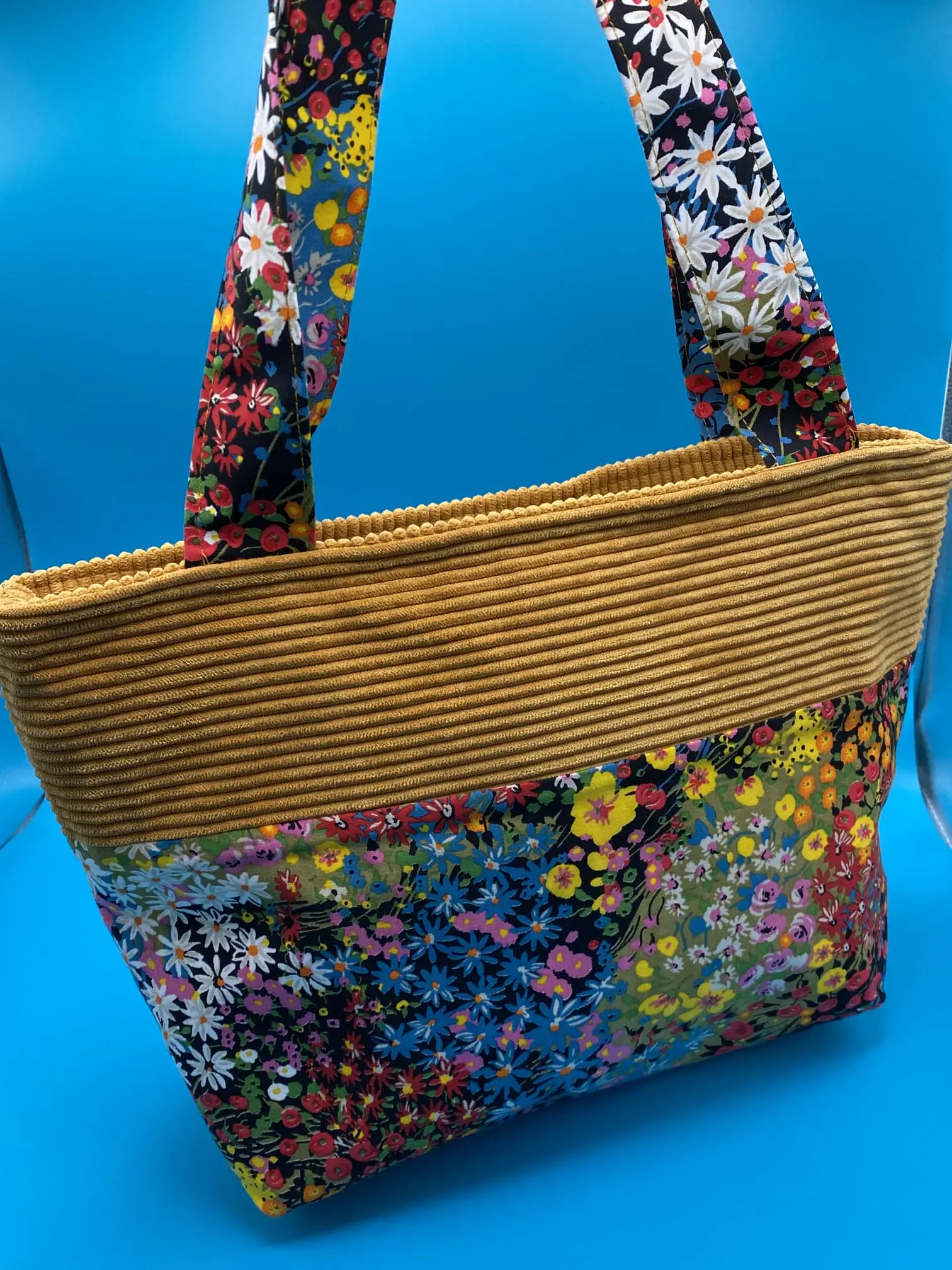 Sac zippé fleuri velours et coton