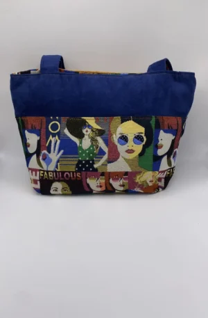 Sac zippé velours jacquard visages