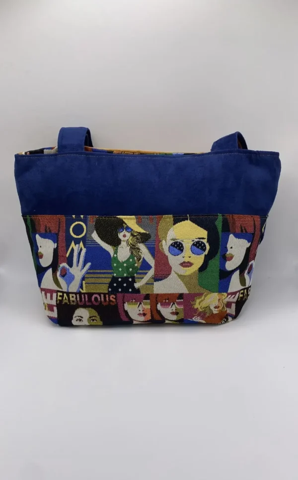 Sac zippé velours jacquard visages