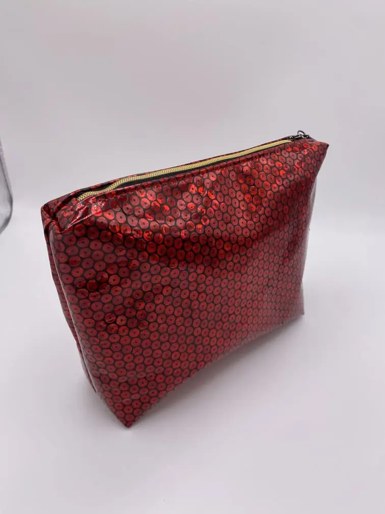 pochette rouge paillettes simili cuir