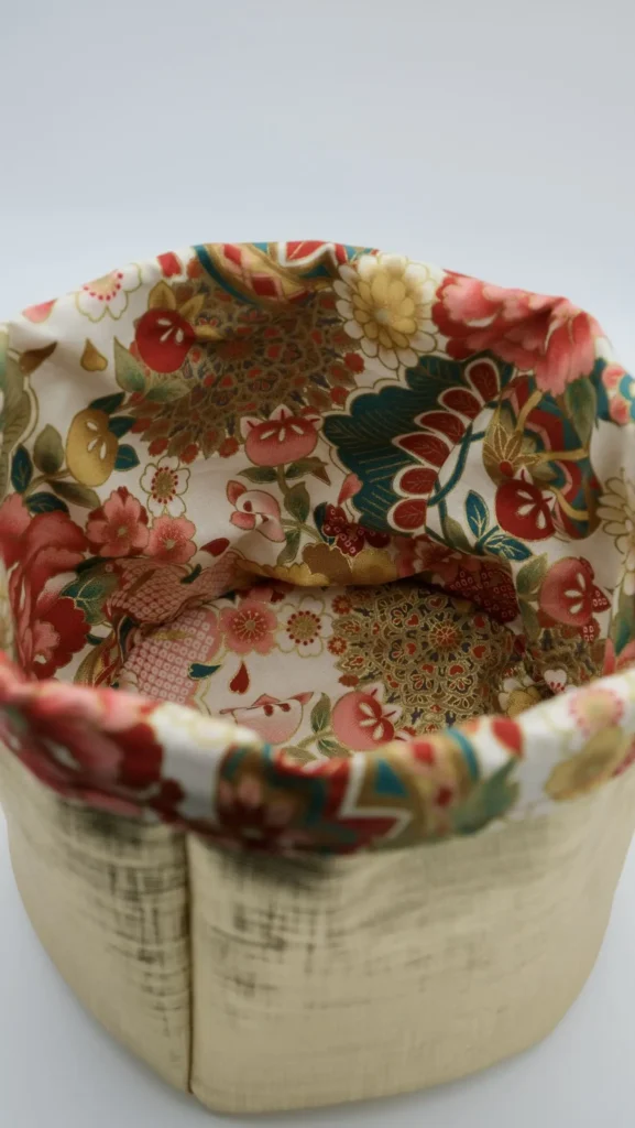 Panière Simili tissu japonais ton rosé
