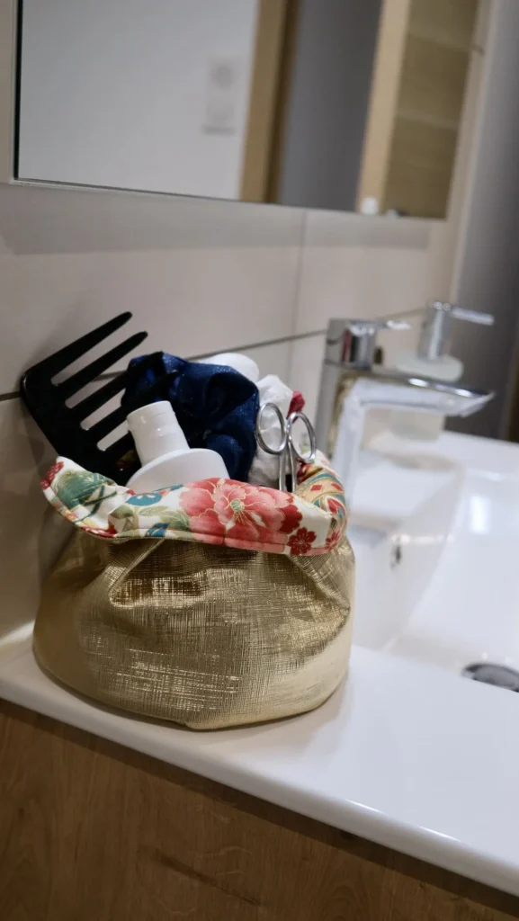 Panière Simili tissu japonais ton rosé