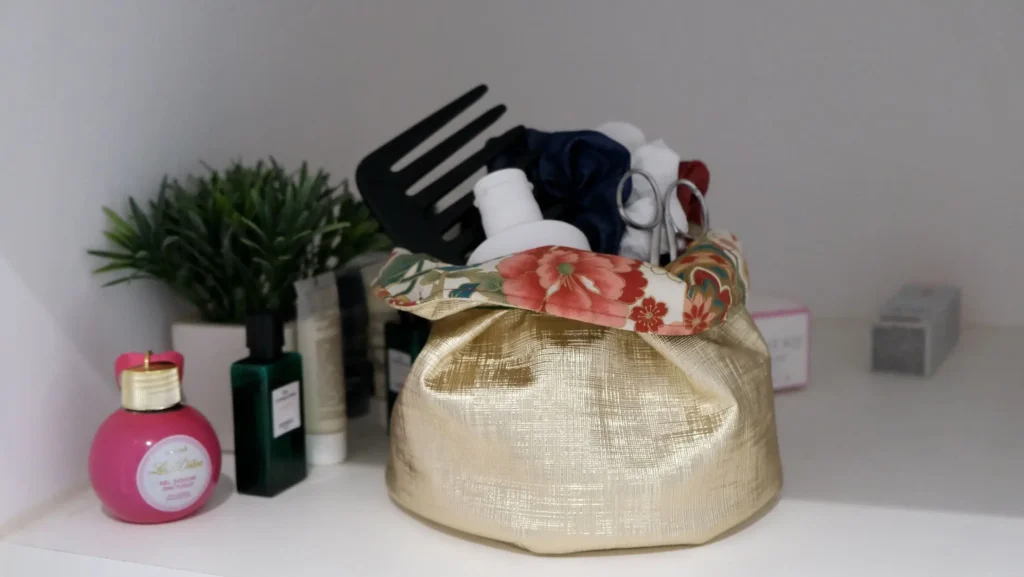 Panière Simili tissu japonais ton rosé