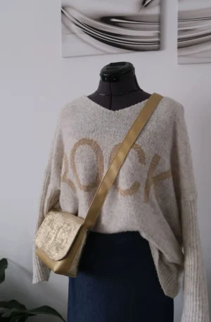 Sac Rabat petit modèle en simili graphique doré – Image 9