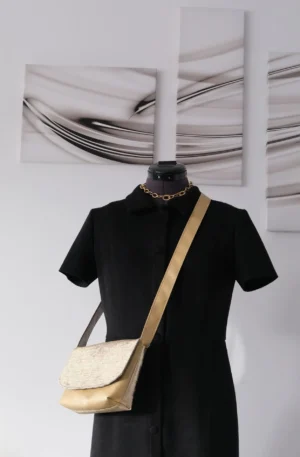 Sac Rabat petit modèle en simili graphique doré – Image 8