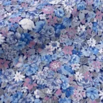 COTON IMPRIMÉ FLEURS BLEU ET ROSE