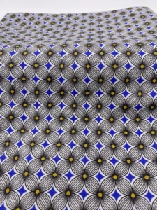 CRETONNE IMPRIMÉ FLORAL GEOMETRIQUE BLEU
