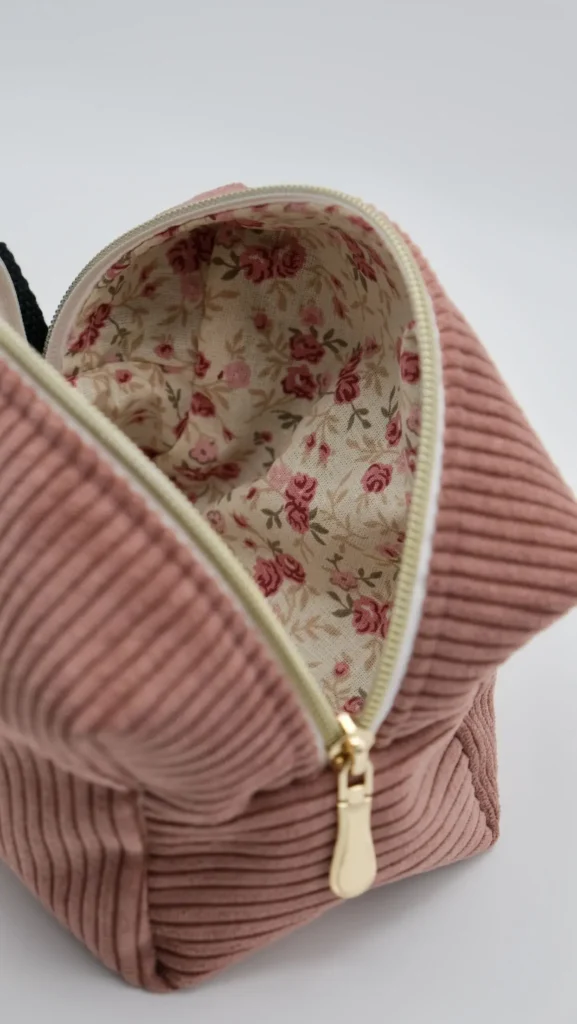 Trousse Modèle Mini, en velours moyennes cotes, saumon