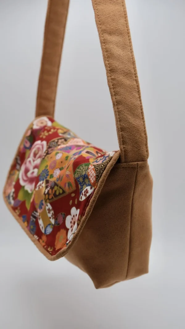 Sac Rabat petit modèle en tissu japonais ton rouge, pièce Unique – Image 3