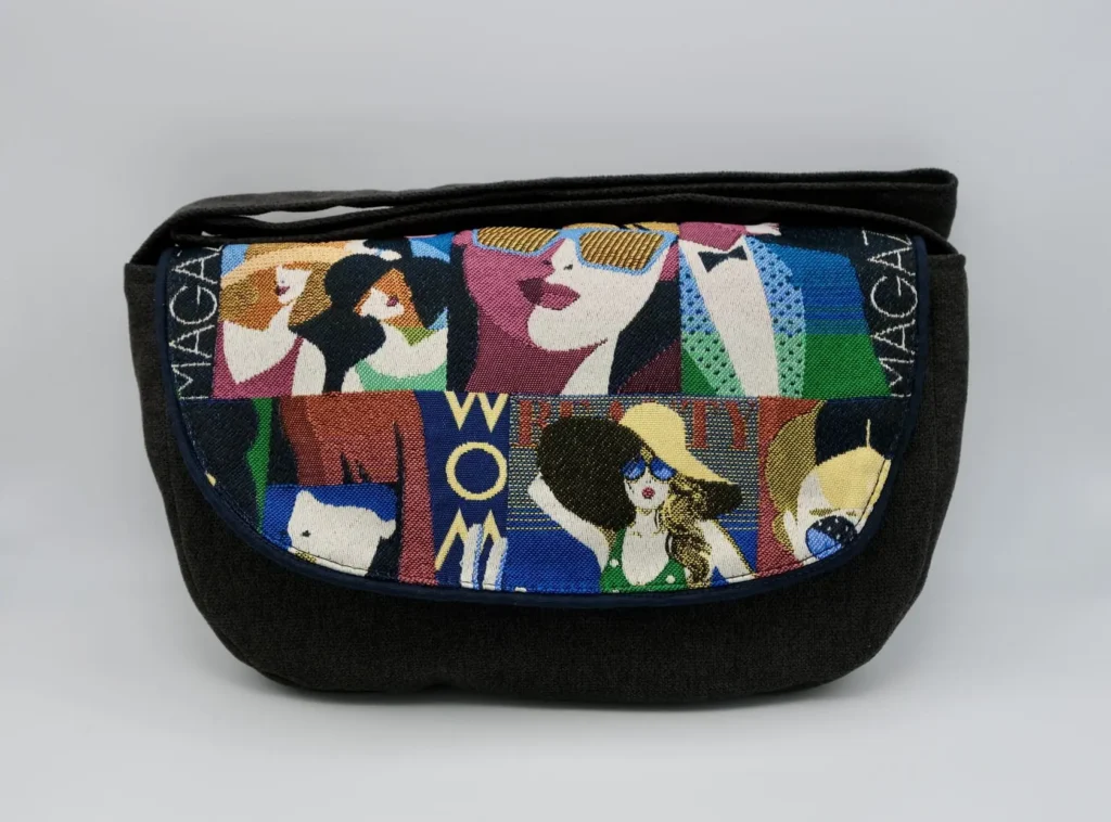 Sac à rabat Noir & Jacquard Visages