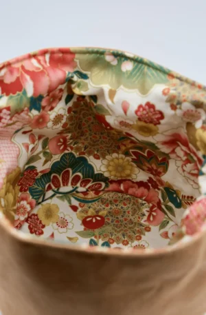 Panière Suédine et tissu provenance Japon ton rosé – Image 2
