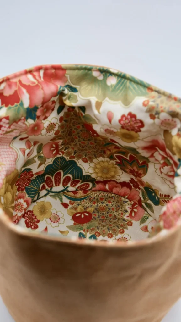 Panière Suédine et tissu provenance Japon ton rosé