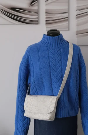 Sac Rabat petit modèle en simili cuir croco gris clair blanc – Image 8