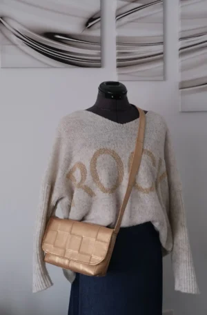 Sac Rabat petit modèle en simili cuir carré doré – Image 7