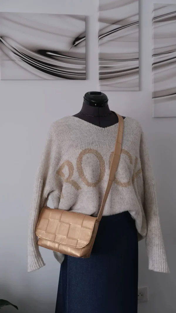 Sac Rabat petit modèle en simili cuir carré doré – Image 7