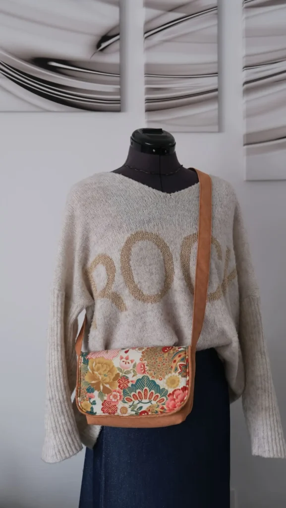 Sac Rabat petit modèle en tissu japonais ton rosé, pièce Unique