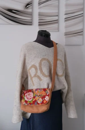 Sac Rabat petit modèle en tissu japonais ton rouge, pièce Unique – Image 7