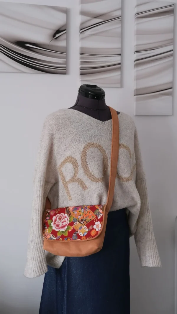 Sac Rabat petit modèle en tissu japonais ton rouge, pièce Unique – Image 7