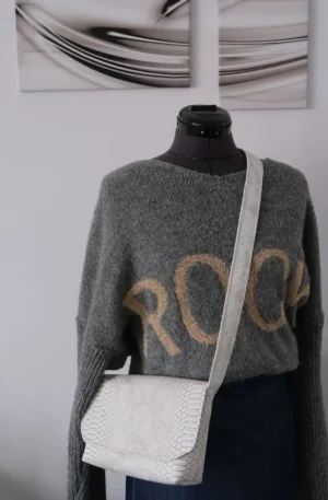 Sac Rabat petit modèle en simili cuir croco gris clair blanc – Image 9