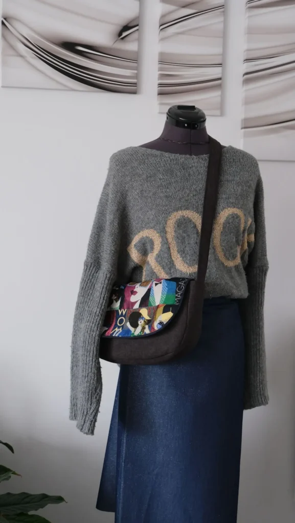 Sac à rabat Noir & Jacquard Visages