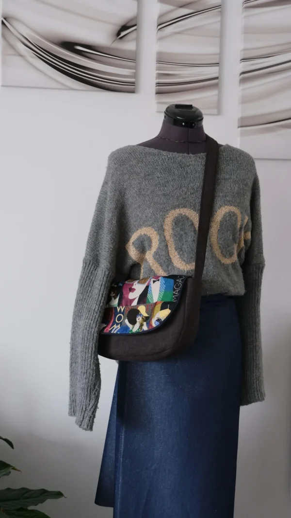 Sac à rabat Noir & Jacquard Visages – Image 13