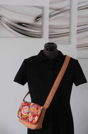 Sac Rabat petit modèle en tissu japonais ton rouge, pièce Unique – Image 8