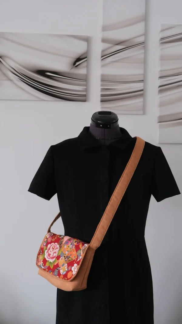 Sac Rabat petit modèle en tissu japonais ton rouge, pièce Unique – Image 8