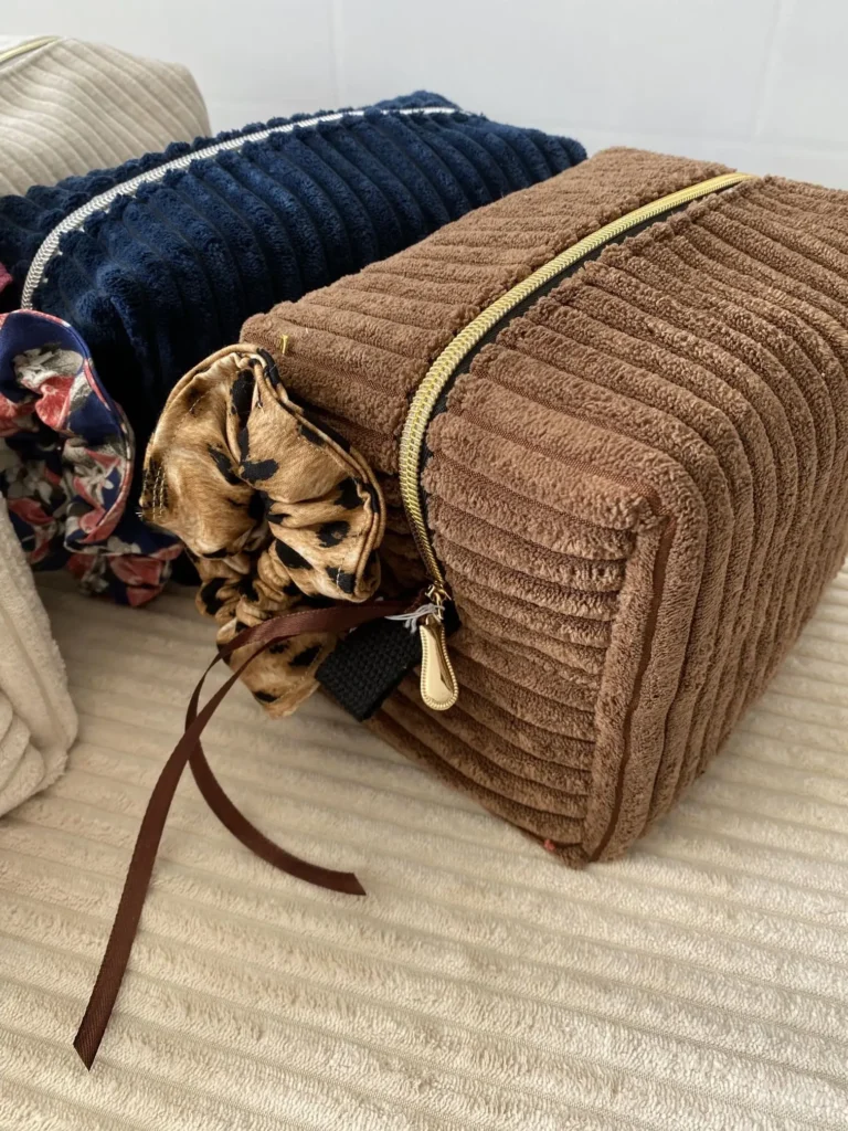 Trousse Velours beige grosses côtes