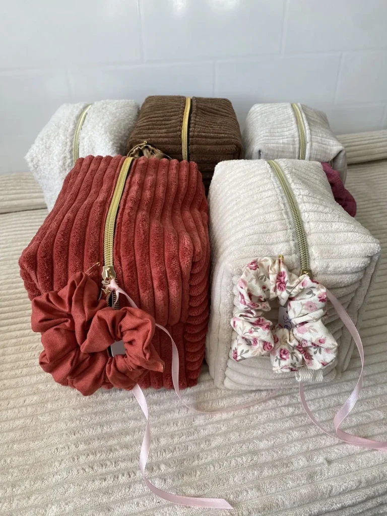 Trousse Velours beige grosses côtes