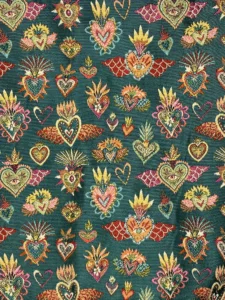 Jacquard lyonnais coeurs sur fond vert
