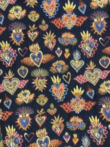 Jacquard lyonnais coeurs sur fond bleu