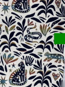 Jacquard lyonnais doré chats serpents bleu marine