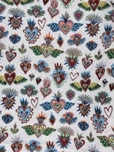 Jacquard lyonnais coeurs prédominance blanc bleue