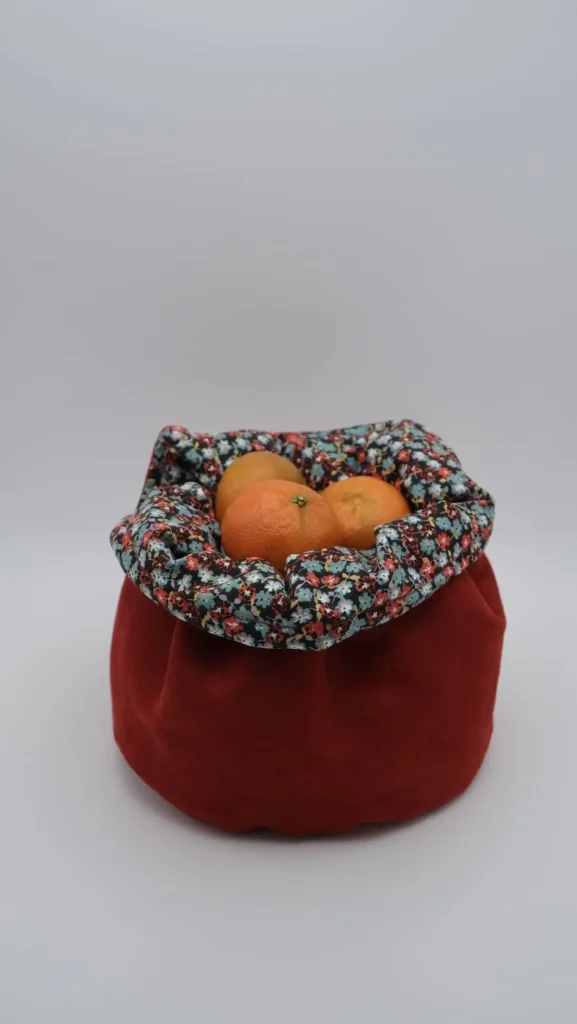 Panière Effet Suédine rouge doublure à fleurs