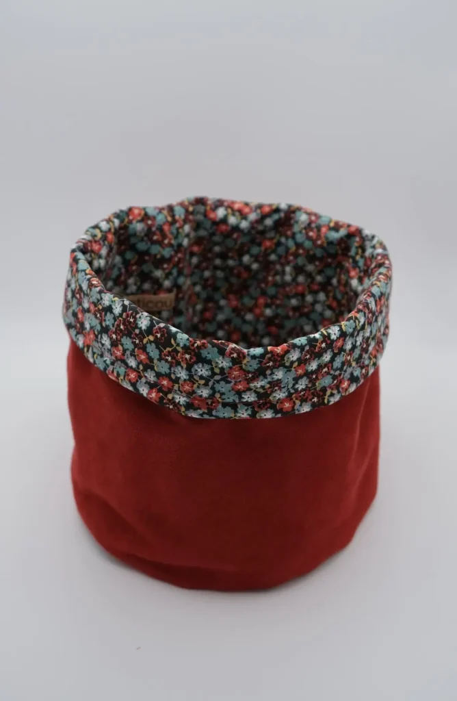 Panière Effet Suédine rouge doublure à fleurs
