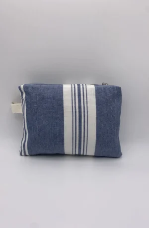 Pochette de rangement Ibiza Bleue rayée avec ganse en métal
