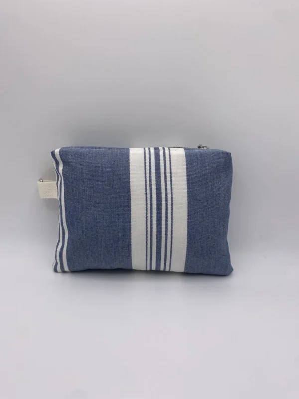 Pochette de rangement Ibiza Bleue rayée avec ganse en métal