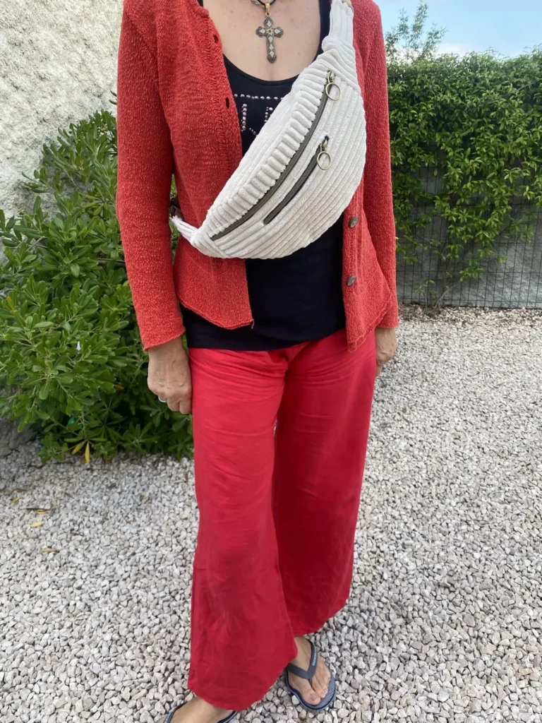 SAC BANANE VELOURS COTES BEIGE