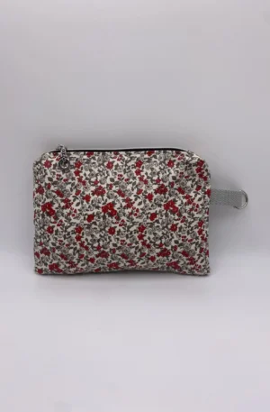 POCHETTE ENDUITE FLEURS ROUGES ET GRIS