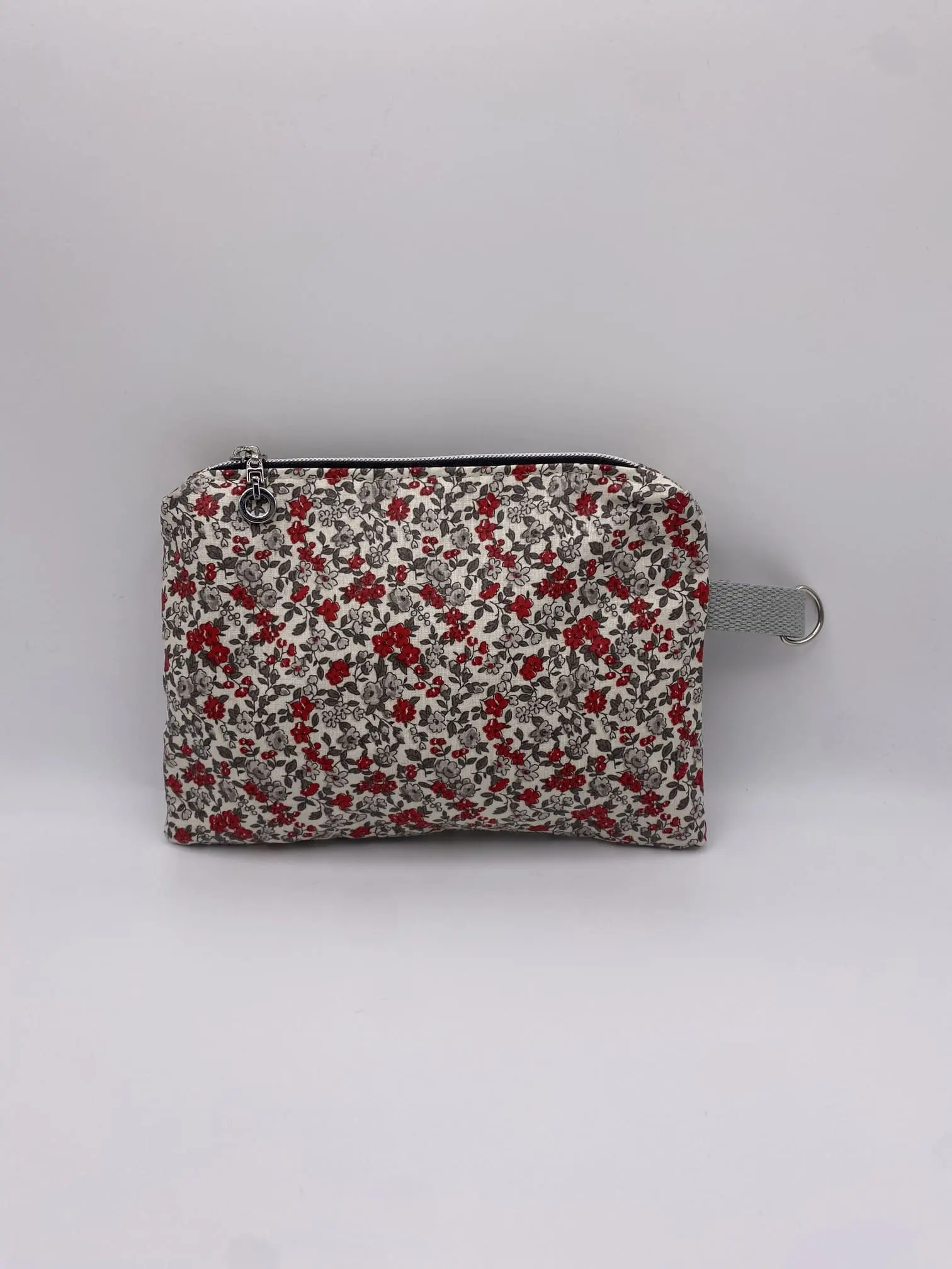 POCHETTE ENDUITE FLEURS ROUGES ET GRIS