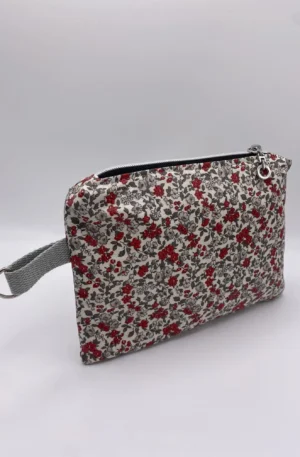 POCHETTE ENDUITE FLEURS ROUGES ET GRIS
