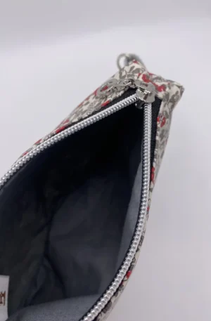 POCHETTE ENDUITE FLEURS ROUGES ET GRIS