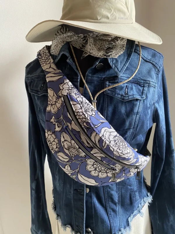 BANANE CATHY TOILE COTON FLEURS BLEUES