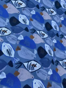 TOILE CANEVAS POISSONS FOND BLEU CLAIR