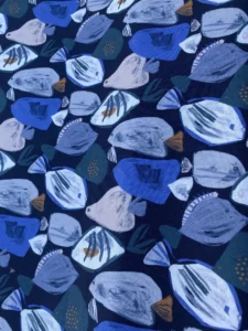 TOILE CANEVAS POISSONS FOND BLEU FONCE