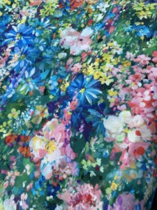 Toile de Coton Giverny fleuris sur fond Bleu