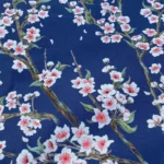 Toile de Coton Merisier sur fond Bleu marine