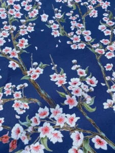 Toile de Coton Merisier sur fond Bleu marine