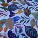 Tissu Toile de Coton feuilles dessinées